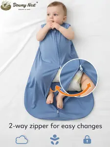 DownyNest Baby Sleep Sack 0-18 Months 0.5 Tog 100% Cotton Wearable Blanket with 2-Way Zipper Soft Blue Bedding for Infants