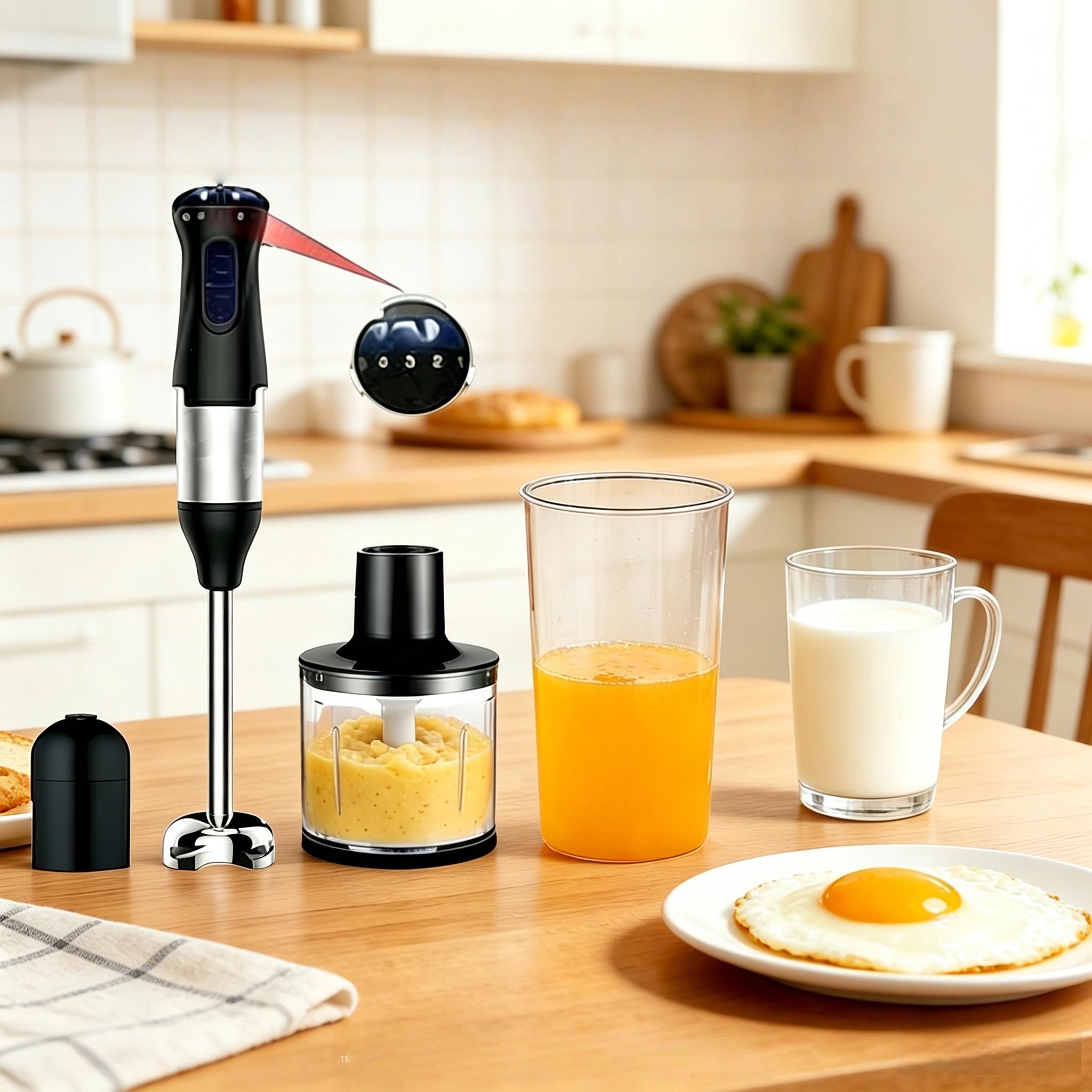All-in-One Immersion Blender Set for Adult Family Daily Cooking, 110V 60Hz 700W High Watt Electric Blender US Plug Design, Detachable Accessories Easy Washing Multipurpose Tool for Baby Purees Smoothies Juices Kitchen Meal Making