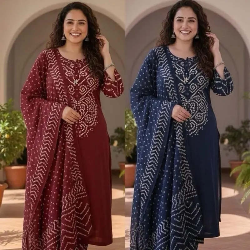 Summer Special Three Piece Jayepuri Mall Cotton Kurthi Set Premium Quality in Maroon and Navy Blue