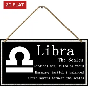 Libra The Scales - Beautiful Spiritual Gift Astrology Sign of The Zodiac Plaque3.93x7.87 inch Hanging Sign, Decorative Wood Sign Home Decor,Wall Art