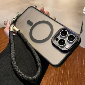 iPhone 16 Pro Max 15 14 13 Case Nylon Lanyard Desert Color Skin Feeling Magnetic Silicone Soft Shell TPU Shockproof Cover