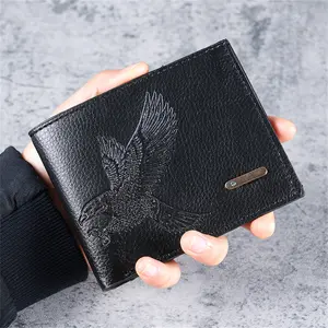 3 Pcs Men Short Slim Wallet Eagle Pattern Soft Leather Coin Purse Card Holder Daily School Travel Use Compact Design Lightweight Storage