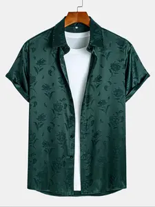 Men's Floral Print Shirt, Regular Fit Casual Short Sleeve Button Front Collared Top for Summer, Fashion Men's Clothes for Beach Vacation Holiday, Tropical, Menswear, Shirtsmen