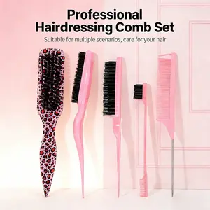 5 Pcs Luxury Hair Styling Brush Set, Soft Bristle Brush, Beard Brush, Leopard Print Comb, Edge Brush, Detangling Comb, Hair Styling Combs, For All Hair Types, Adds Shine, Tames Curly Hair, Restores Hair Texture