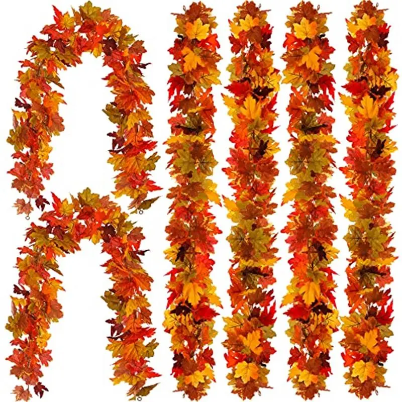 2 Pack 12 FT Maple Leaf Garland for Fall Decor | Thanksgiving Decorations for Mantle and Fireplace, Autumn Leaves Garland for Home Decor, Indoor and Outdoor Fall Vine Decor