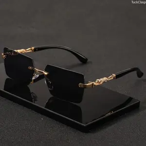 Rimless Rectangle Sunglasses with Gold Accent, Compact Square Shades for Women and Men, Lightweight UV400 Protection Eyewear for Beach Trips, Travel, and Everyday Spring Summer Style