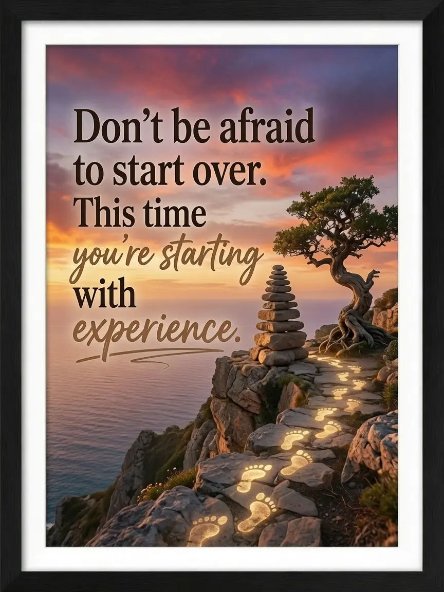 (unframed)   Poster Slogan Inspirational Quote Wall Art Room Decor Don't be afraid to start over. This time you're starting with experience. sohochic