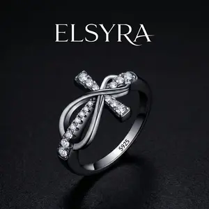 Elsyra S925 Sterling Silver Elegant 925 Sterling Silvery Ring with Moissanite Gemstones - 2.9g Weight, Infinity Cross Figure-8 Design, Tribal Style, Perfect Gift for Women, Wedding & Engagement Jewelry, Wedding Rings