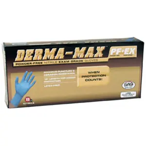 212 MAIN SAS Safety 6608-40 Derma-Max Disposable Nitrile Gloves - Powder-Free, Extra Large, Beaded Cuff, for Chemical Work, Car Maintenance