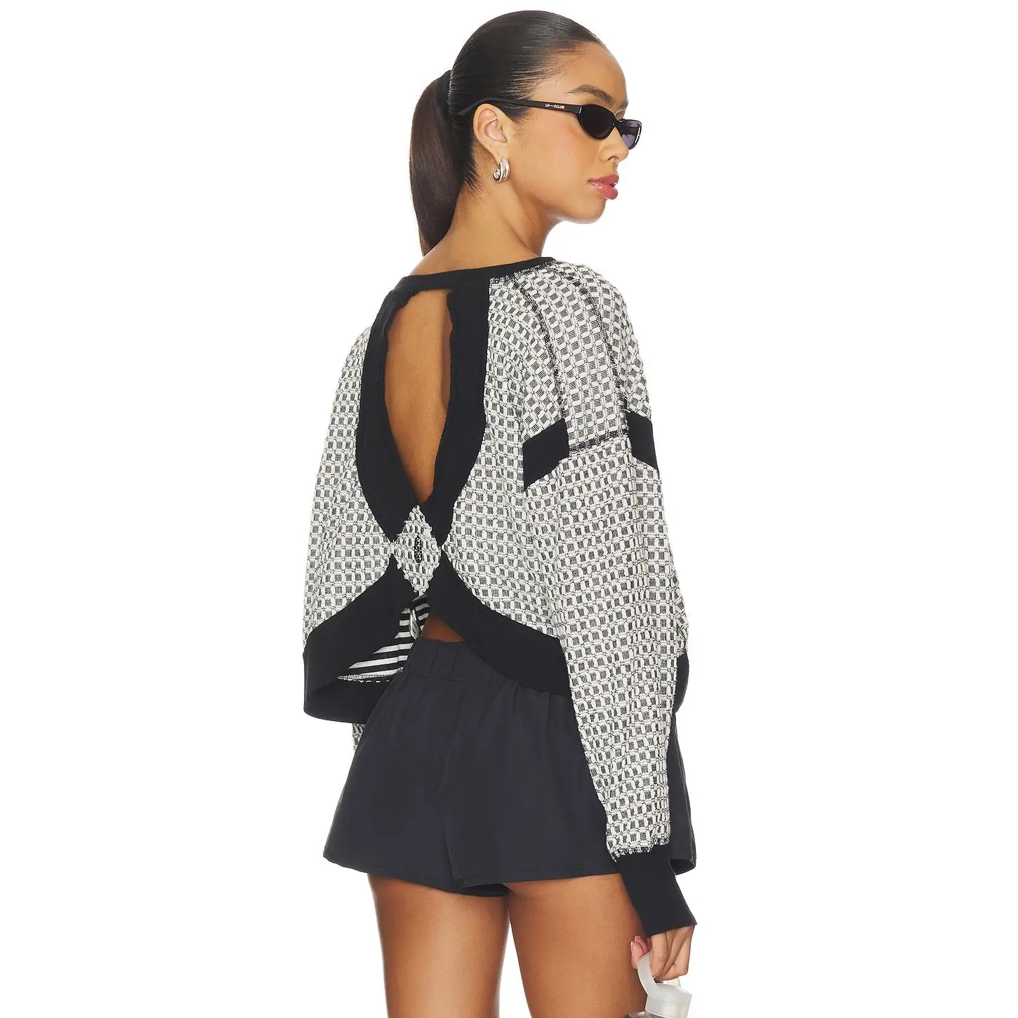 Free People x FP Movement My Time Layer Textured Reversible Sweatshirt in Black & White