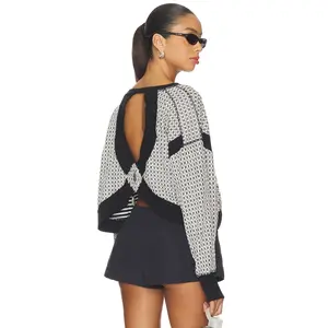 Free People x FP Movement My Time Layer Textured Reversible Sweatshirt in Black & White