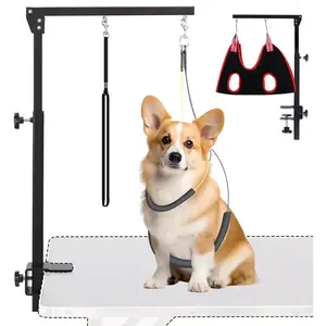 Dog Grooming Arm with Clamp, Heavy Duty Pet Grooming Table Arm with Grooming Hammock, Loop Noose & Two No-Sit Haunch Holder, 36" Height Adjustable for Medium & Small Pets, Black