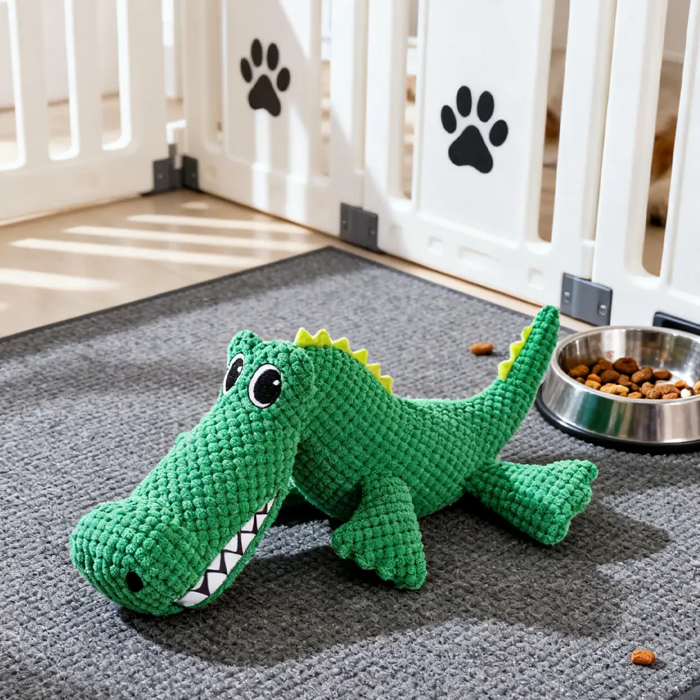 Dog Squeaky Crocodile Plush Toys Resistant Grinding Teeth Pet Alone Boredom Training Puppy Golden Retriever Large Dog Doll Supplies, Double Layer Tear Resistant Fabric Toy for Cats and Dogs