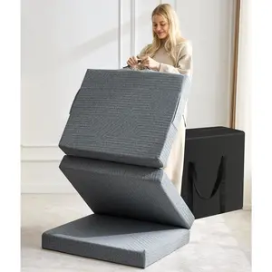 Tri-Fold 4" Mattress - Single Size Bed, Foldable Mat for Adults & Kids, Washable CertiPUR-US Certified Cover, Lightweight for Travel/Camping/Yoga