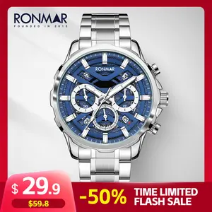 RONMAR Chronograph Watch for Men Quartz Steel Luxury Business Calendar Chronograph Wristwatch Stainless Steel Strap 3ATM Waterproof Men's Watch