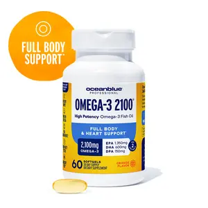 Oceanblue Professional Omega-3 2100-60 Count - High-Potency Triple Strength Burpless Fish Oil Supplement with EPA, DHA & DPA - Orange Flavor, 30 Servings