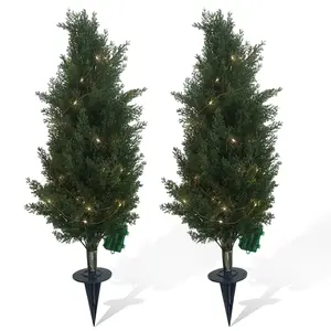 Artificial Pine Trees Set of 2 – Large, UV-Resistant Faux Greenery with Realistic Plastic Leaves – Decorative Topiary for Home, Living Room, Bedroom, Office, Garden, Gift