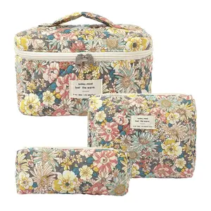 Floral Pattern Makeup Bag Set, 3 Counts/set Large Capacity Cosmetic Storage Bag, Zipper Makeup Organizer Pouch, Versatile Storage Bag, Cosmetics Organizer