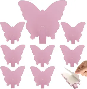 Butterfly Wall Hooks, 8-Pack Cute Stainless Steel Hangers, Pink, for Kitchen, Office, Bathroom, Sturdy Adhesive Hook for Hanging Keys, Bags, Hats,...