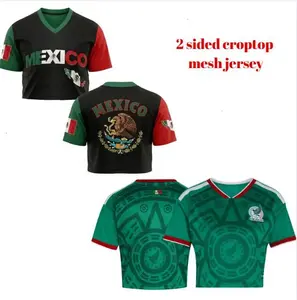 [Custom any request] Mexico 2026 Home Kit Cropped Mesh Jersey Shirt For Women, Mexican Flag Jersey Sports Shirts, Gift Shirt for Mexico Football Fans, World Cup Gift, Y2K Unisex Sport Streetwear