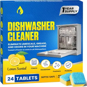 Dishwasher Cleaner Tablets - 24 Tablets (1-Year ) Lemon-Scented, Heavy Duty Cleaning Descaler Pods for Dish Washer, Deep Cleans & Maintains Your Dishwashing Machine for Optimal Performance