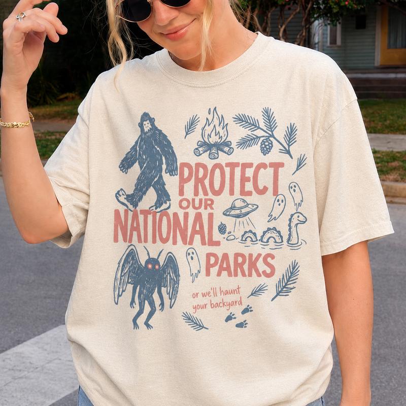 Comfort Colors Protect Our Cryptids T-shirt, Vintage Men & Women's Unisex Graphic Tee, Funny National Park Shirt, Hiking Horror Tee