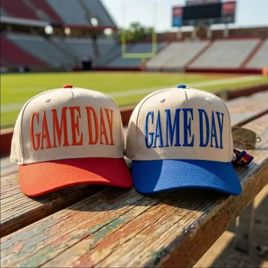 Game Day Embroidered Hat Sport Lovers Retro Football Two Tone Baseball Caps, Gif For Ballers