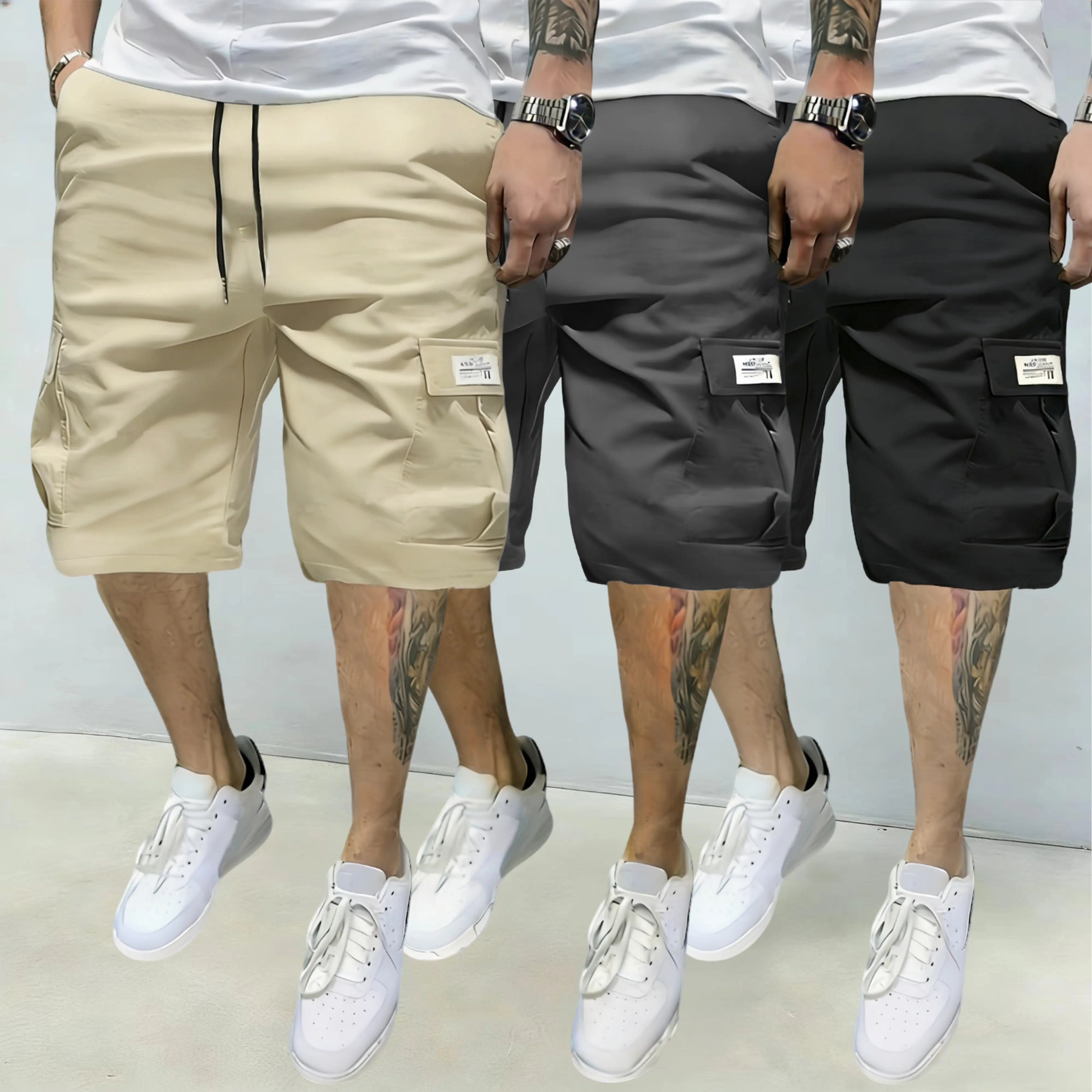 Khaki, dark gray, black