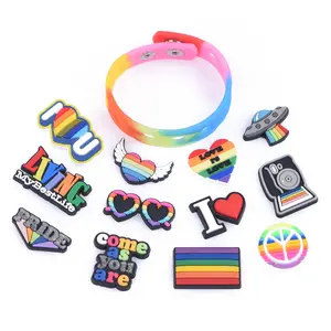 12 pcs Rainbow Shoe Charm with Bracelet Pride Shoe Charm for Men and Women Colorful Custom Design Footwear Bedroom Decor Shipping 3-5 Days