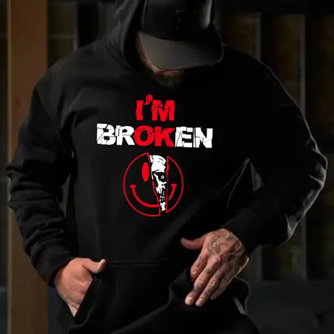 I’m Broken Tactical Smile Hoodie – Dark Humor Graphic Sweatshirt for Men, Sarcastic Tactical T Shirt.