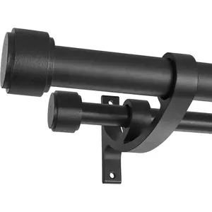 Double Curtain Rods with Aluminum Bouquet Brackets and End Cap Finials, Matte Black Curtain Rods for Windows 72 to 144'',1''Front and 5/8''Back Double Drapery Rods for Blackout and Sheer Curtain Panel