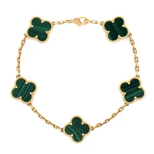 Pre-owned Van Cleef & Arpels Vintage Alhambra 5 Motifs Bracelet 18K Yellow Gold and Malachite by Rebag