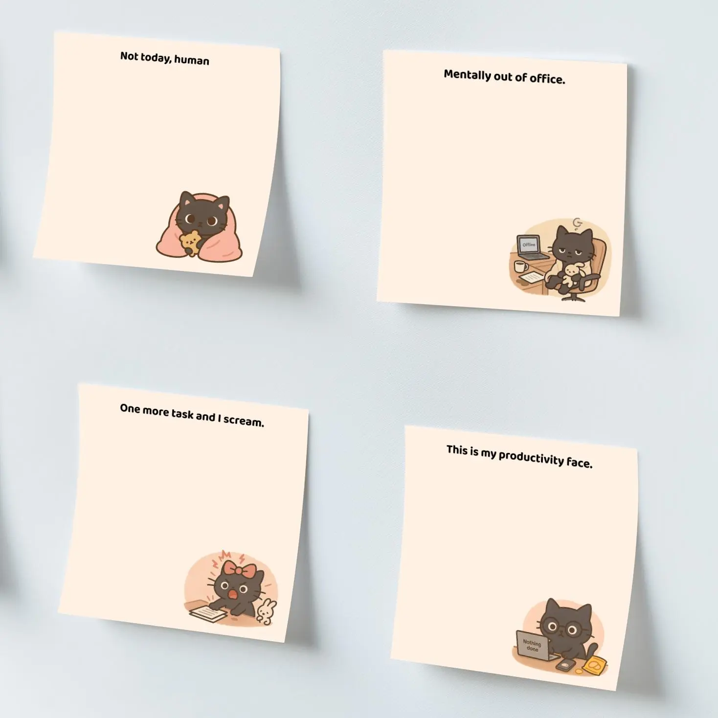 4pcs Funny & Cute Black Cat Sticky Notes 3x3 Inch 50 Sheets Funny Office Note Pads Adhesive Funny Sticky Notes for School Office Home Supplies Students Teachers Gift Sticker Sheets