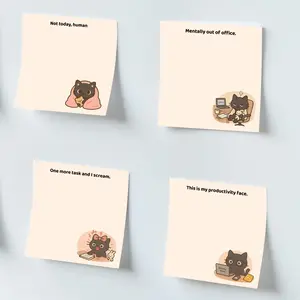 4pcs Funny & Cute Black Cat Sticky Notes 3x3 Inch 50 Sheets Funny Office Note Pads Adhesive Funny Sticky Notes for School Office Home Supplies Students Teachers Gift Sticker Sheets