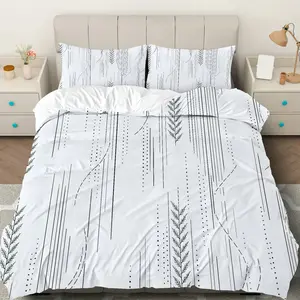3PCS Duvet Cover Set, 1 Duvet+2 Pillowcases(Without filler), Minimalist Geometric Stripe Leaf Pattern theme, Christmas bedding set, Modern Chic Monochrome Suitable for decoration Bedroom, Guest Room, Hotel, Dormitory.