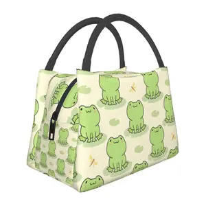 Lunch box, lunch bag, reusable portable insulation bag, insulation bag,frog pattern, suitable for outdoor camping, work, school, fitness
