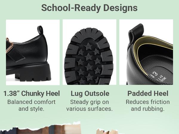 DREAM PAIRS Girls Mary Jane Dress Shoes School Uniform T-Strap Loafers Platform Chunky Heel Closed Toe Flats Back to School