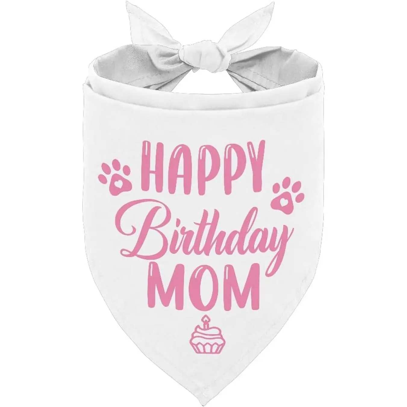 Happy Birthday Mom Dog Bandana - White Dog Scarf Accessory for Mom's Birthday Party (L20)