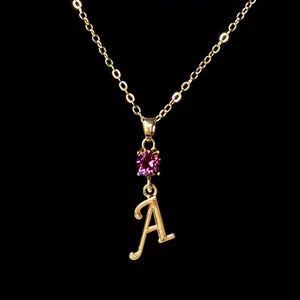February 18K Gold Plated Necklace with Genuine Crystal Birthstone Personalized Letter Pendant