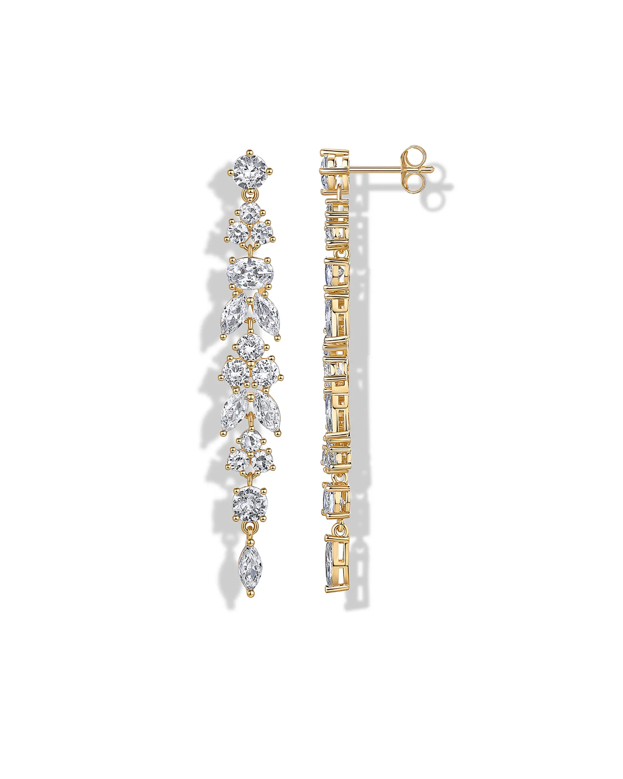 PAVOI 14K Gold Plated Bridal Drop Dangle Earrings for Women - Statement Wedding Earrings with Cubic Zirconia Pear, Oval & Two-Part Designs - Trendy Formal Gold Bridal Jewelry