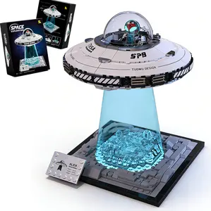 KIDGENIUS UFO Building Blocks Set, Magnetic Building Set, LED Light-Up Alien Spaceship Model STEM Educational Toy with Transparent Dome, Astronaut Minifigure for Kids Ages 8-12