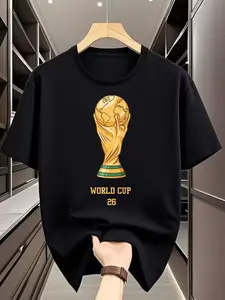 2026 World Cup Trophy 100% Cotton Graphic T-Shirt – 2D Print, suitable for sports, travel and everyday wear, regular fit, knit fabric, suitable for everyday wear, makes a great gift.Graphic tee,90s graphic tees,men's t shirts,funny graphic tee