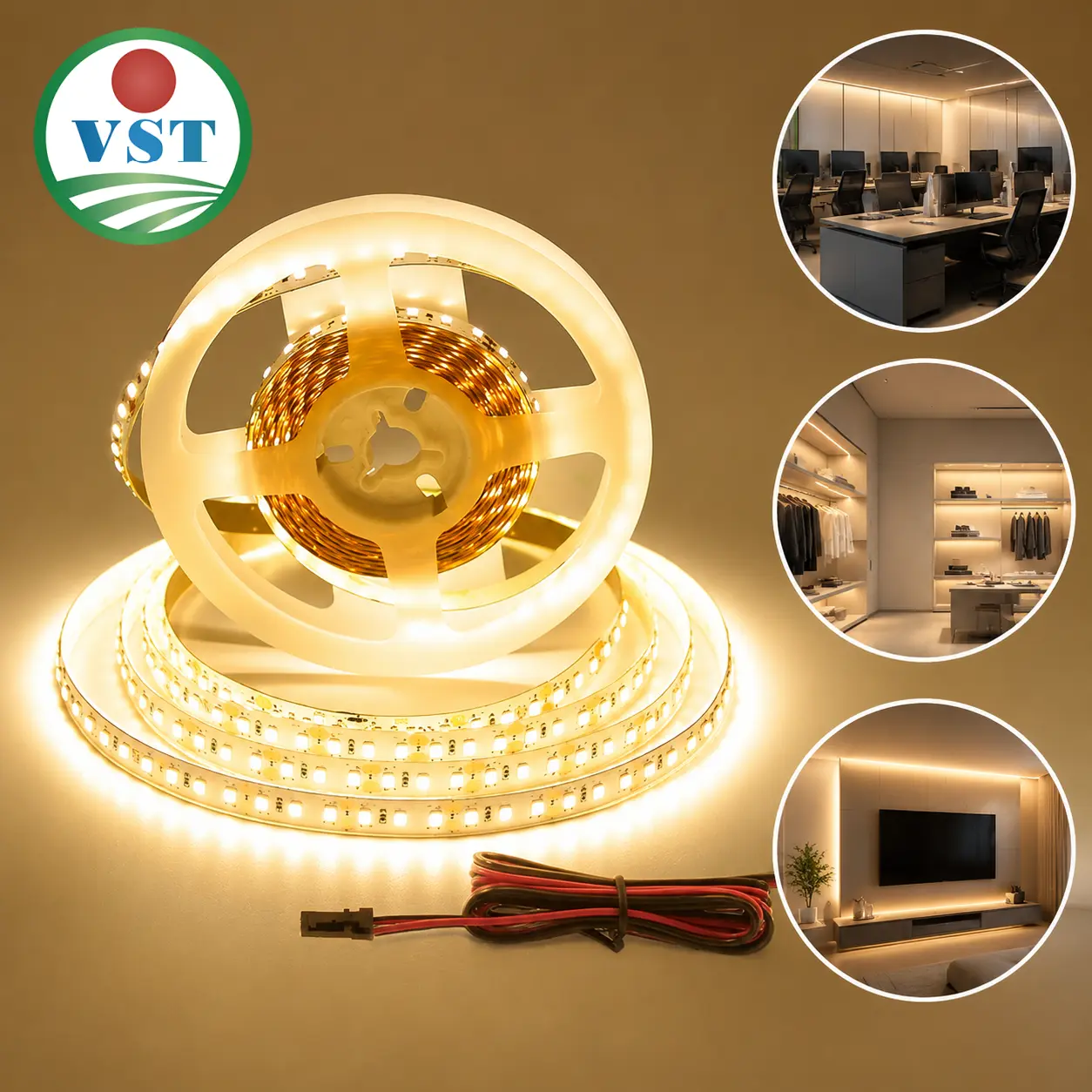 VST 3000K Warm White LED Strip Lights, DIY Room Decor Light, Showcase Lighting, Countertop Tape Light, 12V High Lumen CRI90 2835 Cuttable Connectable Dimmable ETL Listed Indoor LED Tape, No Driver Included, 8.2ft White