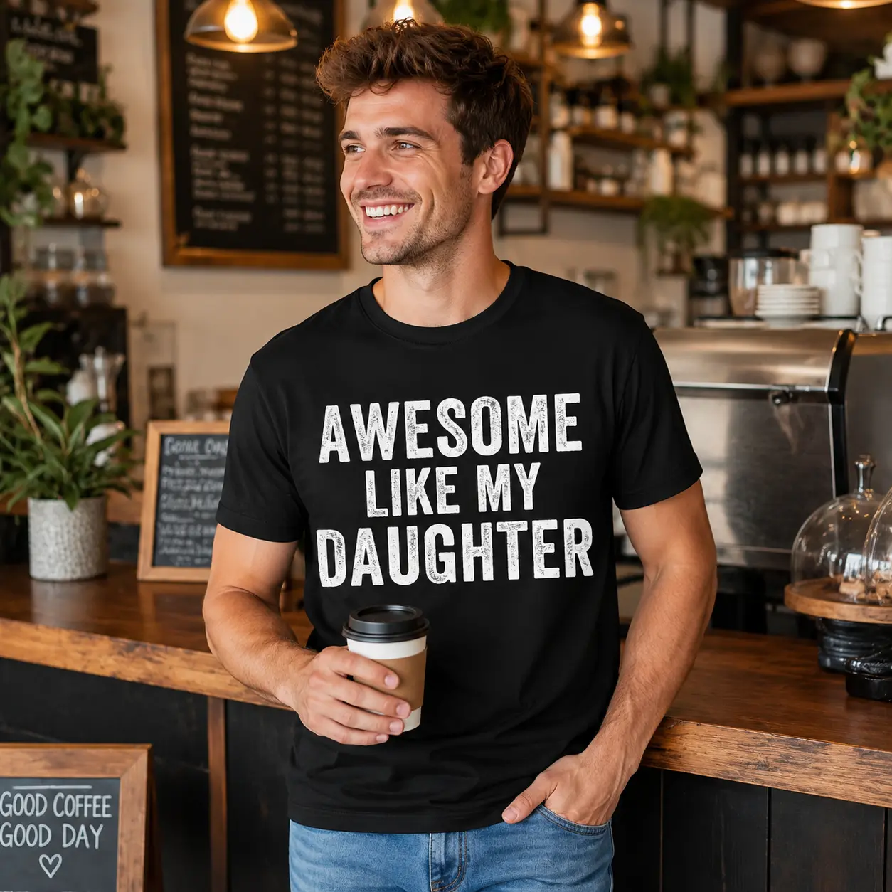 Men’s Black Graphic T Shirt Awesome Like My Daughter Funny Family Quote Tee Bold White Distressed Letter Print Crew Neck Short Sleeve Dad Humor Casual Summer Everyday Streetwear Top  728