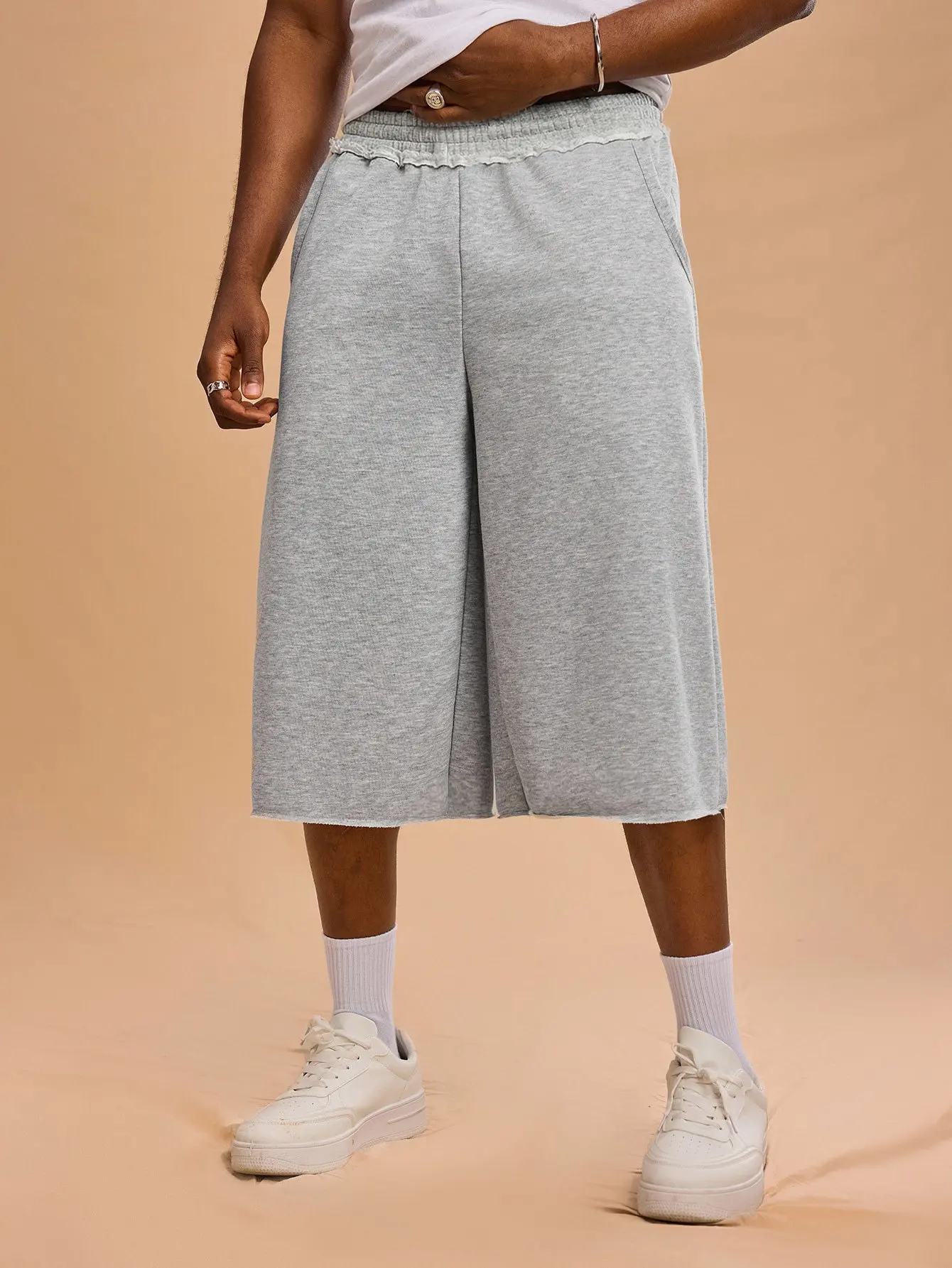 【100% Polyester】DealsForYouDays Sweat Shorts Hip Hop Solid Below Knee Loose Basketball Athletic Shorts with Pockets