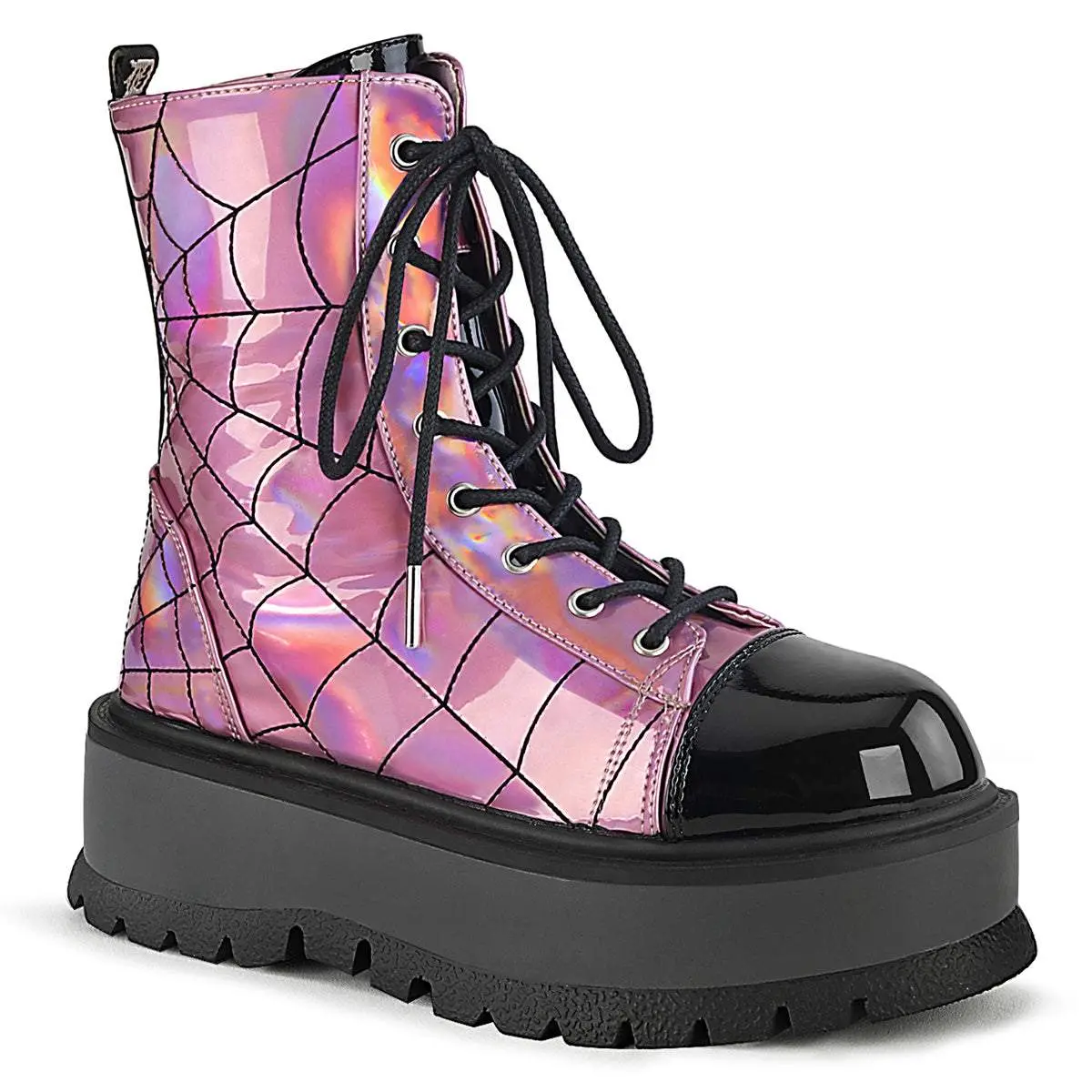 Demonia Slacker-88 Pink Hologram-Black Patent Ankle Boots Demonia Slacker-88 Pink Hologram-Black Patent Ankle Boots