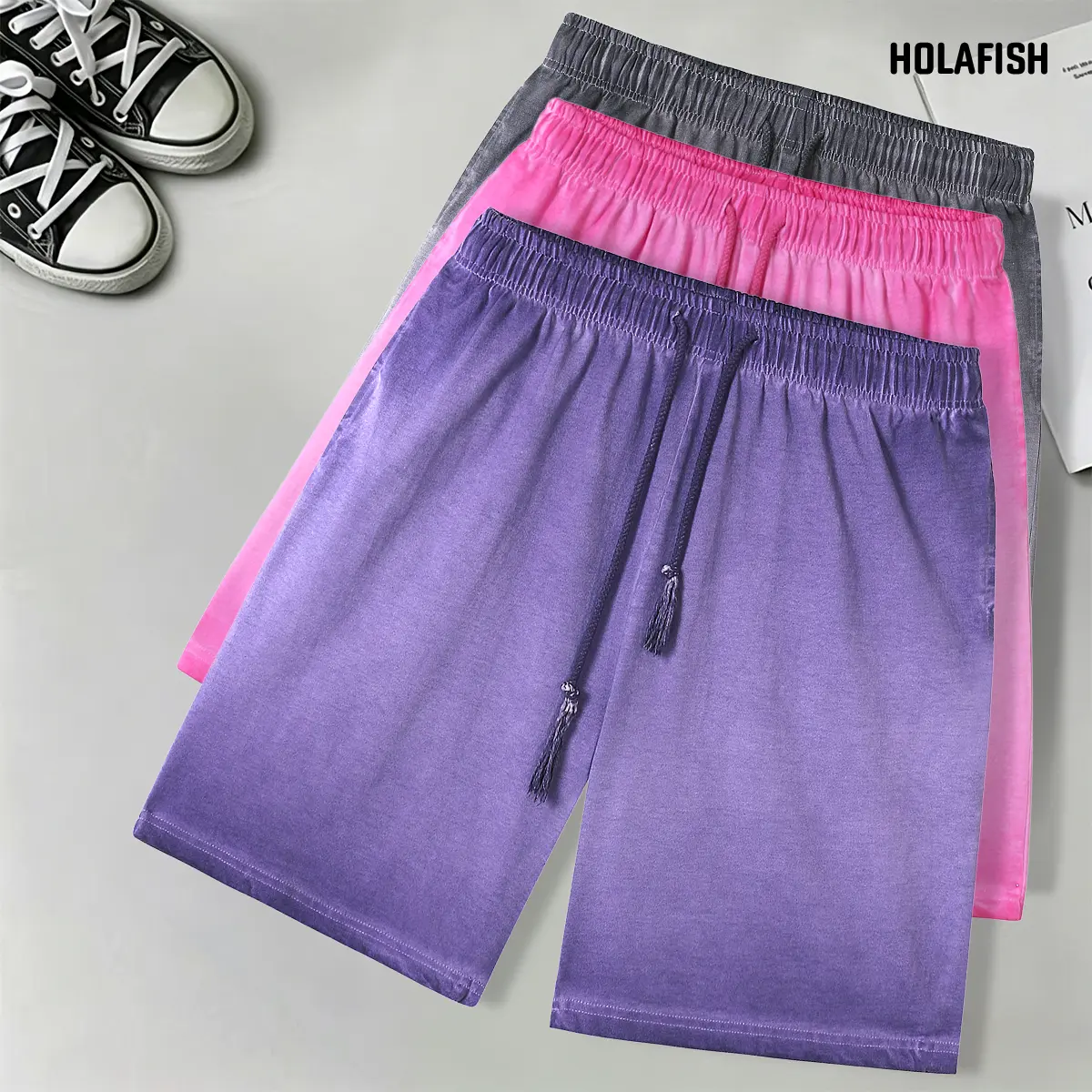Holafish Women's Vintage Oversized Baggy Loose Streetwear Shorts - 7" Inseam, Elastic Waist, Dyed Washed Faded Cotton, Aesthetic Casual Daily Wear, Menswear Outdoor Bottoms