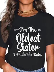 Women's 100% Cotton Short-Sleeve T-Shirt - Oldest Adult 3 Sisters Matching, Funny, Everyday Streetwear Top