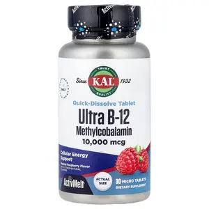 KAL Ultra B-12 Methylcobalamin, Natural Raspberry, 10,000 mcg, 30 Micro Tablets