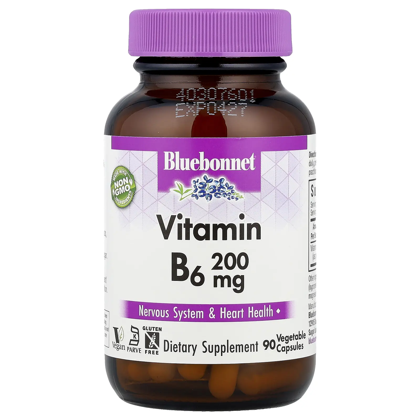Bluebonnet Nutrition Vitamin B6, 200 mg, 90 Vegetable Capsules